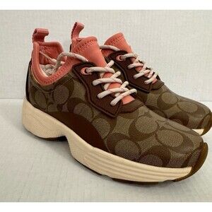 NEW Coach C270 Signature Women’s Tech Runner Sneaker 5.5B Shoes Khaki Saddle